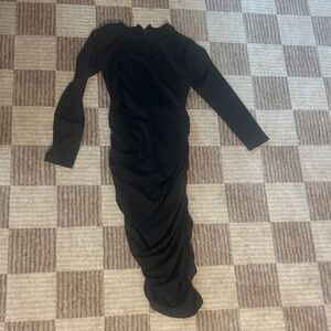 Black Long-Sleeve Ruched Women’s Dress